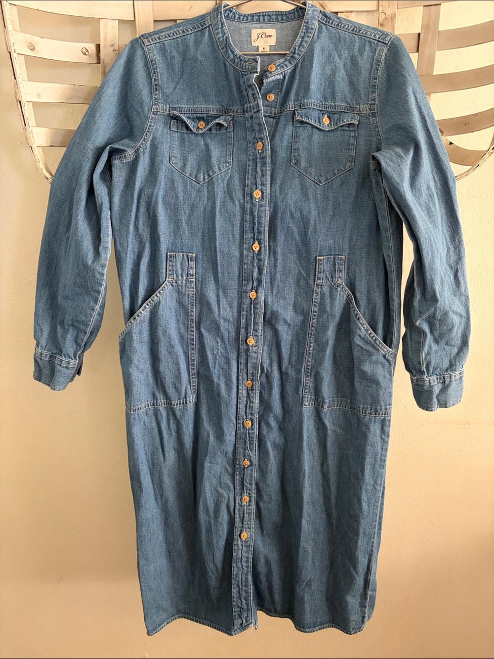 J. Crew Long-Sleeve Denim Midi Shirt Dress in Light Blue